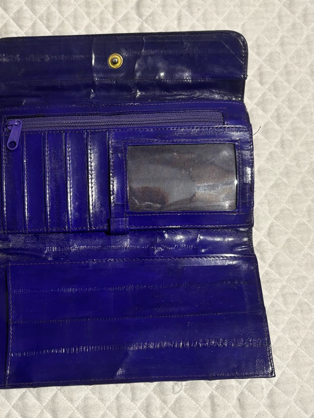 Vintage Genuine Eel Skin Wallet Dark Purple 4Lx7.25W Inches - Picture 4 of 7